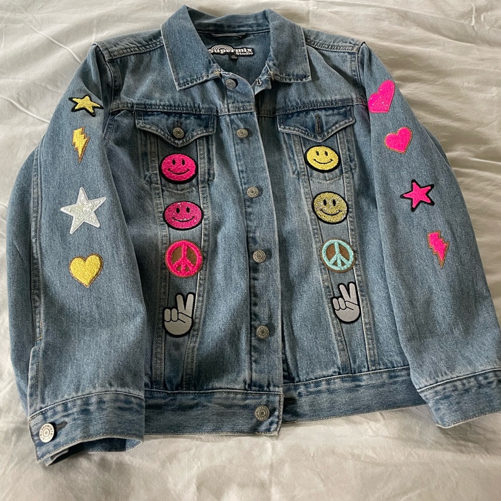 Denim Jacket with Colorful Patches